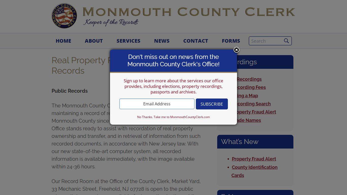 Real Property Recordings / Public Records - Monmouth County Clerk